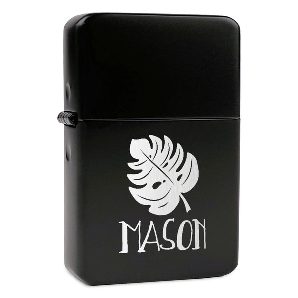 Custom Tropical Leaves #2 Windproof Lighter - Black - Single Sided (Personalized)