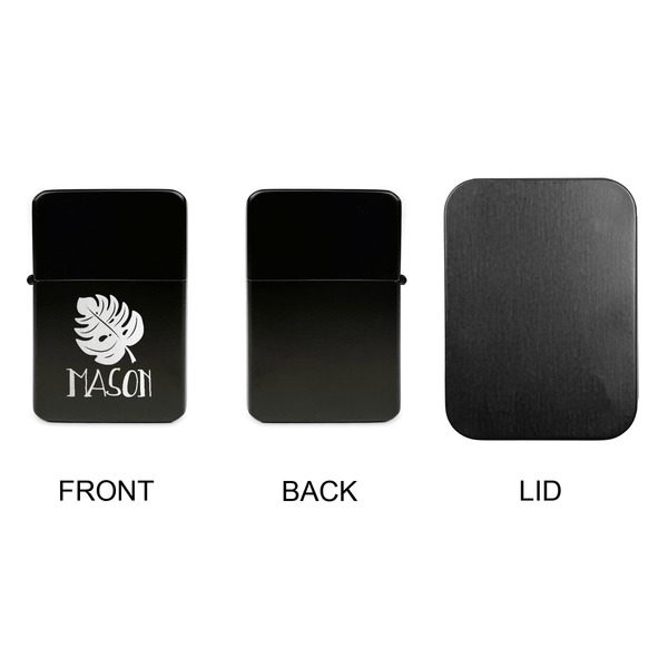 Tropical Leaves #2 Windproof Lighters - Black, Single Sided, No Lid - APPROVAL