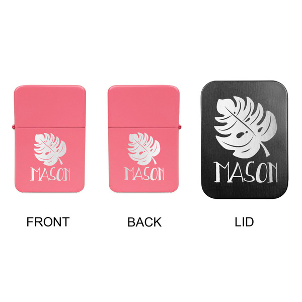 Tropical Leaves #2 Windproof Lighters - Pink, Double Sided, w Lid - APPROVAL