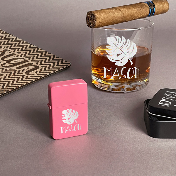 Tropical Leaves #2 Windproof Lighters - Pink - In Context