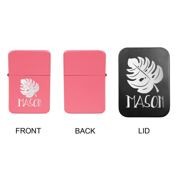 Tropical Leaves #2 Windproof Lighters - Pink, Single Sided, w Lid - APPROVAL