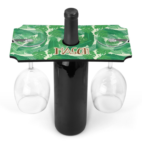 Custom Tropical Leaves #2 Wine Bottle & Glass Holder (Personalized)
