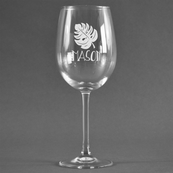 Custom Tropical Leaves #2 Wine Glass - Engraved (Personalized)