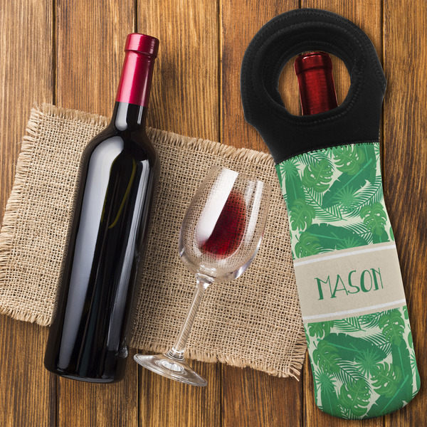 Tropical Leaves #2 Wine Tote Bag - FLATLAY