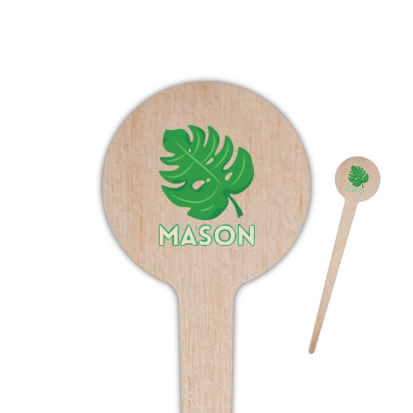 Custom Tropical Leaves #2 4" Round Wooden Food Picks - Single Sided (Personalized)