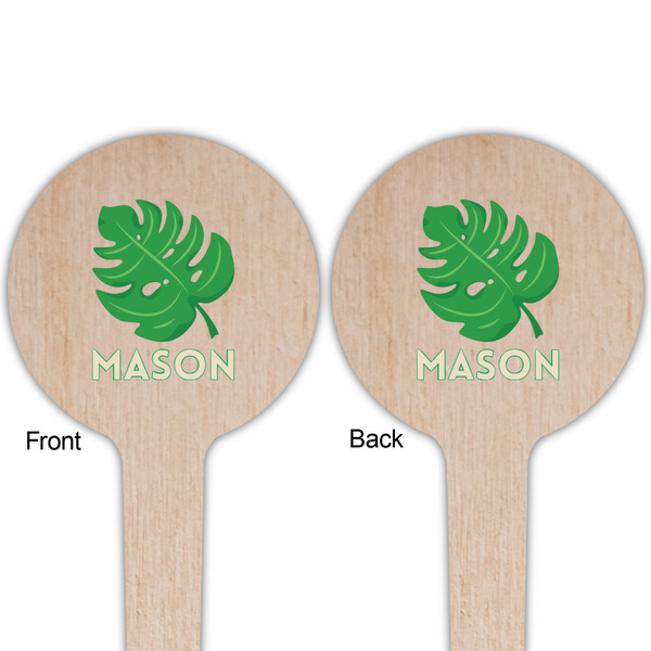 Tropical Leaves #2 Wooden 4" Food Pick - Round - Double Sided - Front & Back