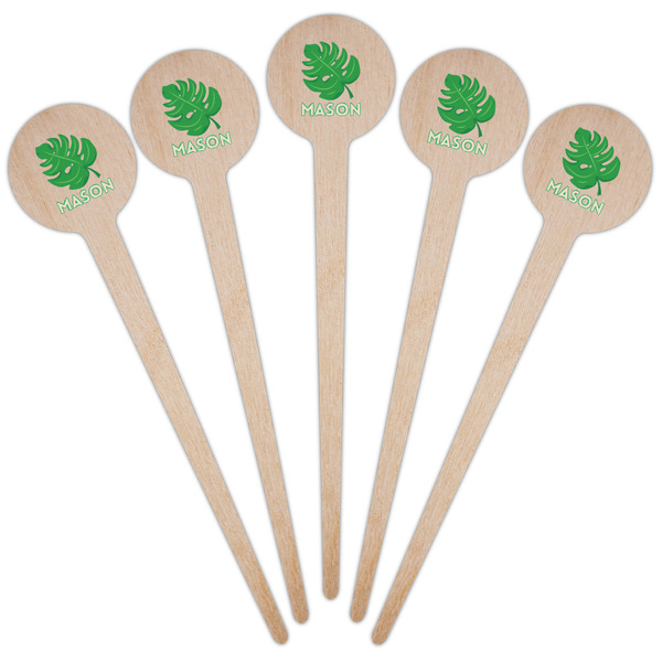 Tropical Leaves #2 Wooden 4" Food Pick - Round - Fan View