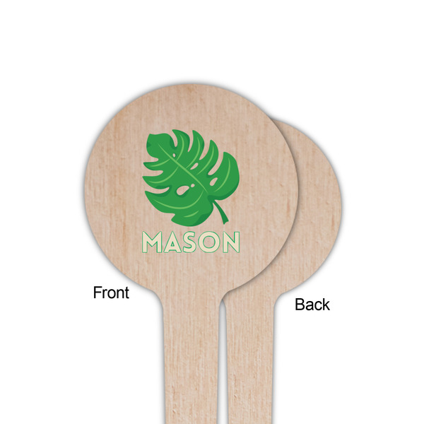 Tropical Leaves #2 Wooden 4" Food Pick - Round - Single Sided - Front & Back