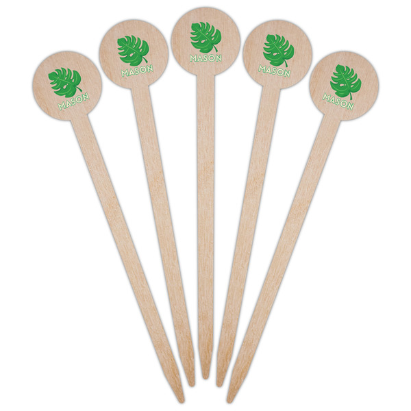 Tropical Leaves #2 Wooden 6" Food Pick - Round - Fan View
