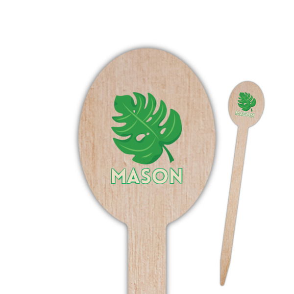 Custom Tropical Leaves #2 Oval Wooden Food Picks - Single Sided (Personalized)