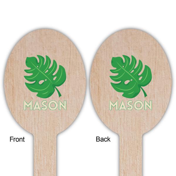 Tropical Leaves #2 Wooden Food Pick - Oval - Double Sided - Front & Back