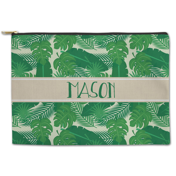 Custom Tropical Leaves #2 Zipper Pouch - Large - 12.5"x8.5" w/ Name or Text