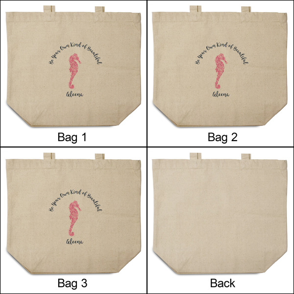 Preppy 3 Reusable Cotton Grocery Bags - Front & Back View
