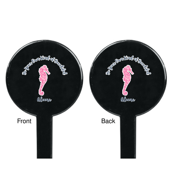 Preppy Black Plastic 7" Stir Stick - Double Sided - Round - Front & Back