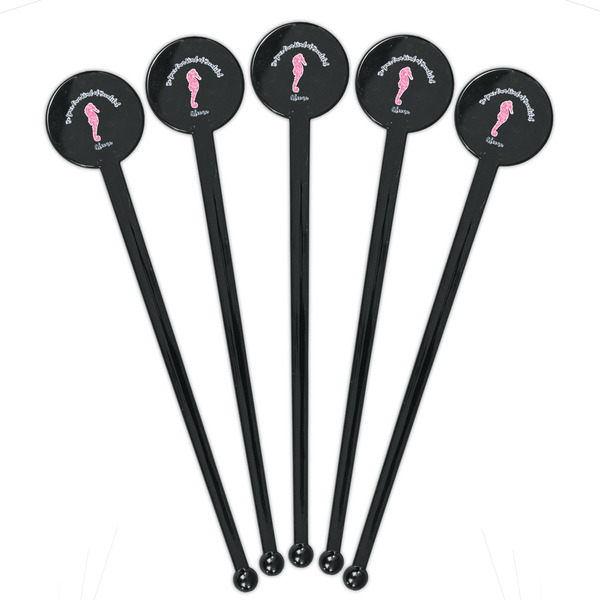Preppy Black Plastic 7" Stir Stick - Round - Fan View