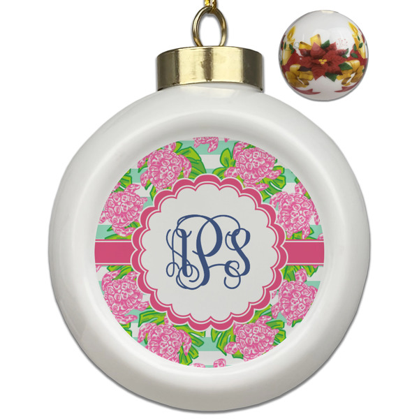 Custom Preppy Ceramic Ball Ornaments - Poinsettia Garland (Personalized)