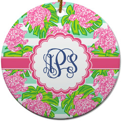 Preppy Round Ceramic Ornament w/ Monogram