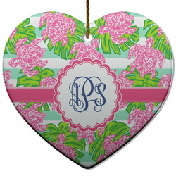 Preppy Heart Ceramic Ornament w/ Monogram