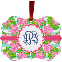 Preppy Metal Frame Ornament - Double Sided w/ Monogram