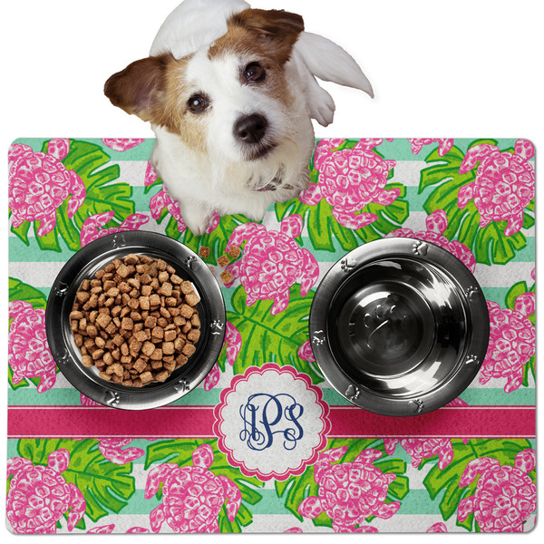 Custom Preppy Dog Food Mat - Medium w/ Monogram