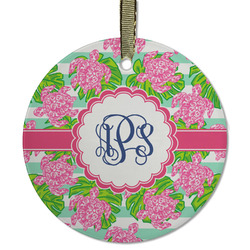 Preppy Flat Glass Ornament - Round w/ Monogram