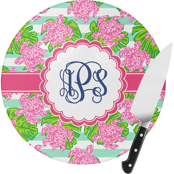 Custom Preppy Round Glass Cutting Board - Medium (Personalized)