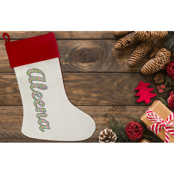 Preppy Linen Stocking w/Red Cuff - Flat Lay (LIFESTYLE)