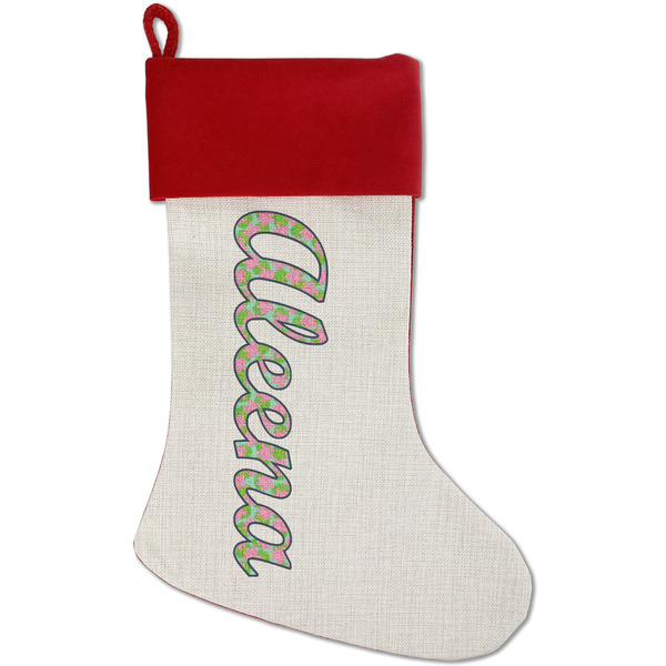 Custom Preppy Red Linen Stocking (Personalized)