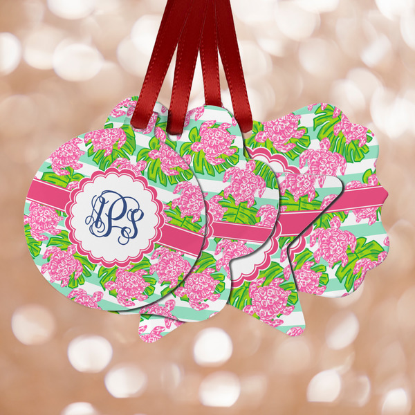 Custom Preppy Metal Ornaments - Double Sided w/ Monogram