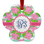 Preppy Metal Paw Ornament - Double Sided w/ Monogram