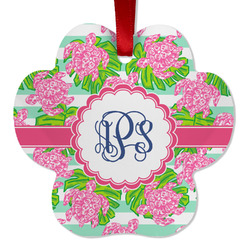 Preppy Metal Paw Ornament - Double Sided w/ Monogram
