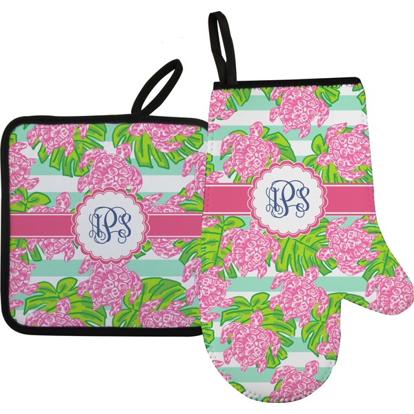 Custom Preppy Right Oven Mitt & Pot Holder Set w/ Monogram