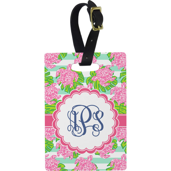 Custom Preppy Plastic Luggage Tag - Rectangular w/ Monogram