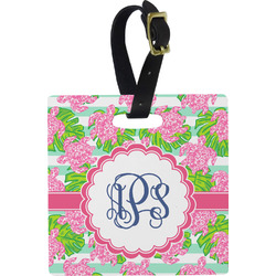 Preppy Plastic Luggage Tag - Square w/ Monogram
