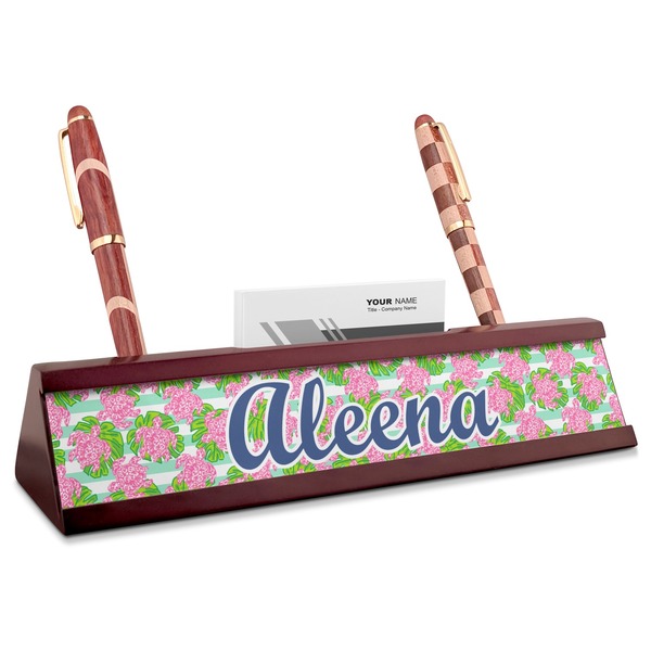 Custom Preppy Red Mahogany Nameplate with Business Card Holder (Personalized)