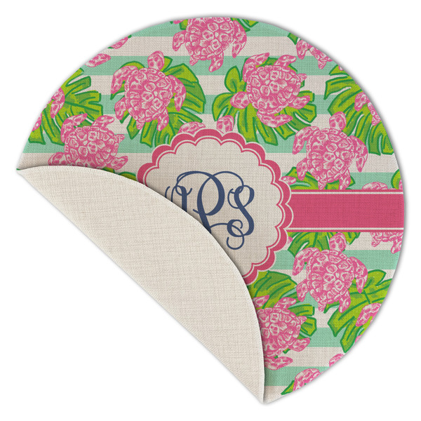 Preppy Round Linen Placemats - Front (folded corner single sided)