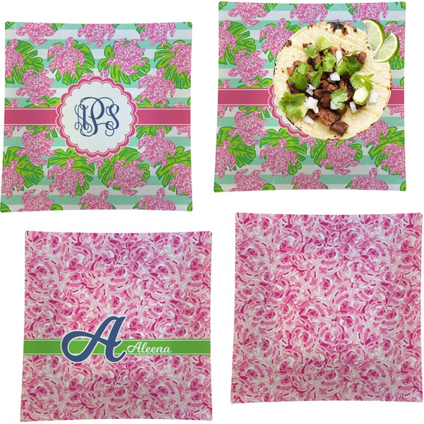 Custom Preppy Set of 4 Glass Square Lunch / Dinner Plate 9.5" (Personalized)