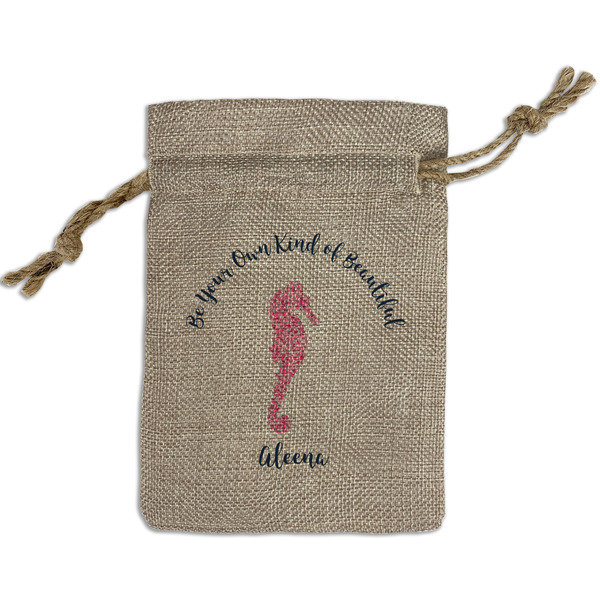 Custom Preppy Small Burlap Gift Bag - Front (Personalized)