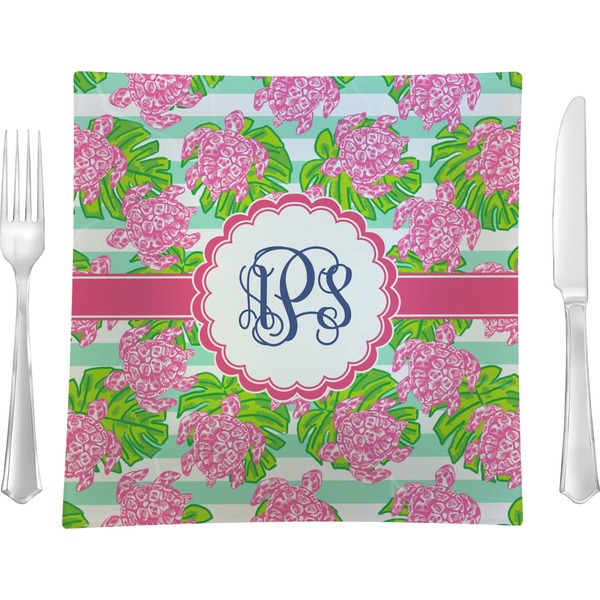 Custom Preppy 9.5" Glass Square Lunch / Dinner Plate- Single or Set of 4 (Personalized)