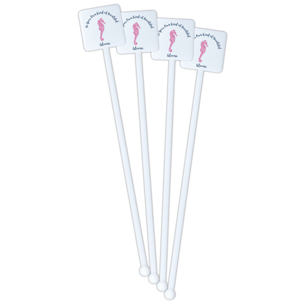 Preppy White Plastic Stir Stick - Double Sided - Square - Front