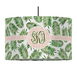 Tropical Leaves 12" Drum Pendant Lamp - Fabric (Personalized)