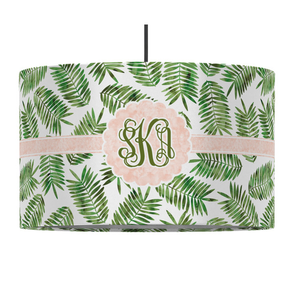Custom Tropical Leaves 12" Drum Pendant Lamp - Fabric (Personalized)