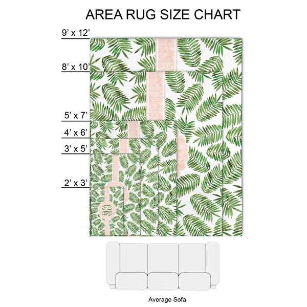 Tropical Leaves 2'x3' Indoor Area Rugs - Size Chart