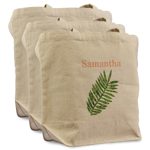 Custom Tropical Leaves Reusable Cotton Grocery Bags - Set of 3 (Personalized)