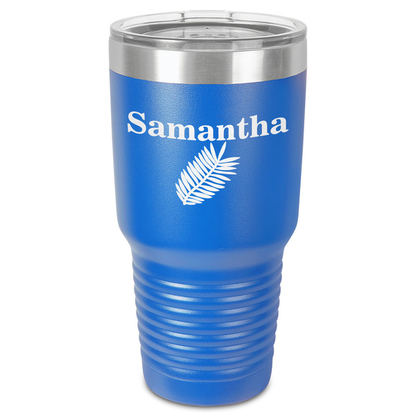 Custom Tropical Leaves 30 oz Stainless Steel Tumbler - Royal Blue - Single-Sided (Personalized)
