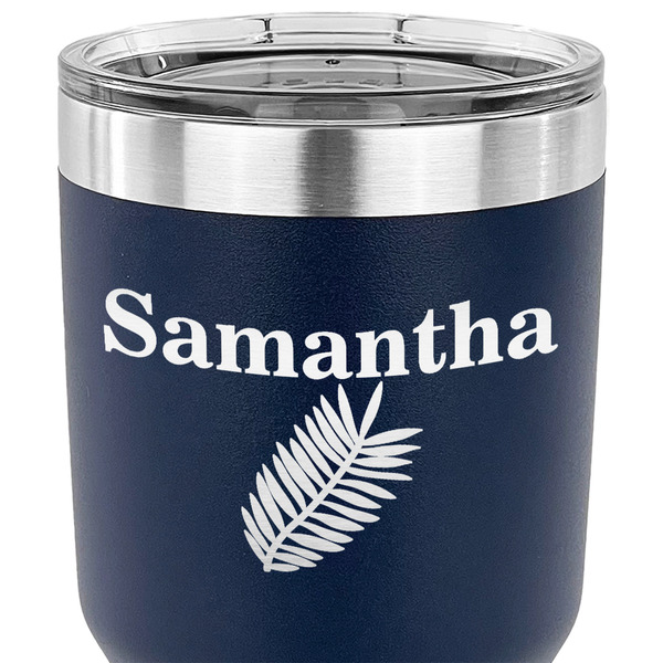 Tropical Leaves 30 oz Stainless Steel Ringneck Tumbler - Navy - CLOSE UP