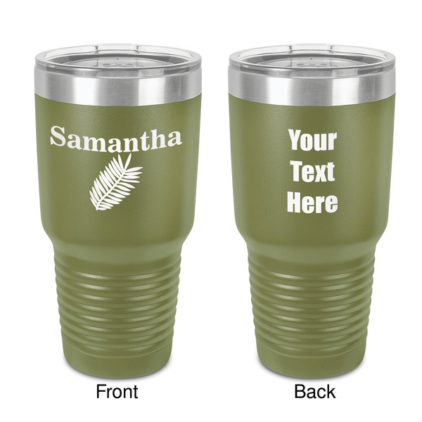 Custom Tropical Leaves 30 oz Stainless Steel Tumbler - Olive - Double-Sided (Personalized)