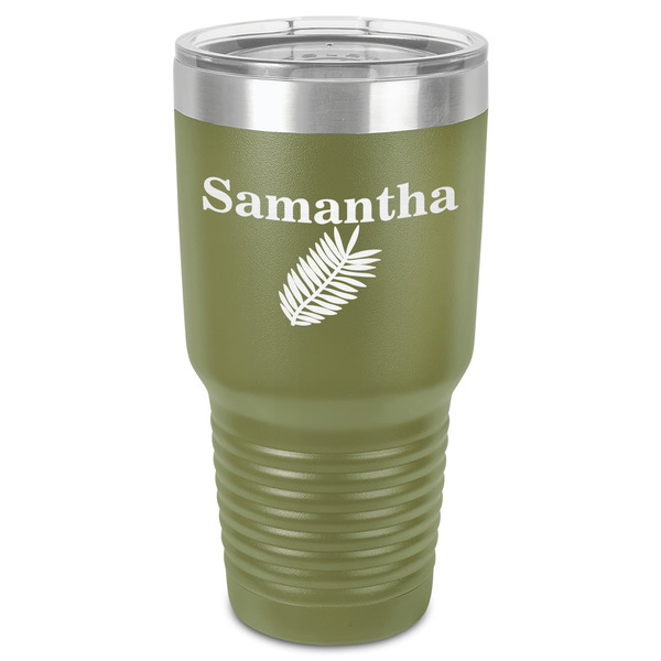 Tropical Leaves 30 oz Stainless Steel Ringneck Tumbler - Olive - Front