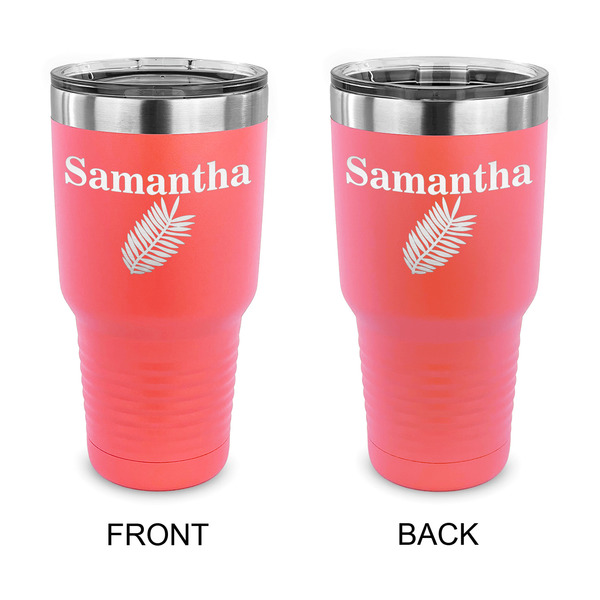 Custom Tropical Leaves 30 oz Stainless Steel Tumbler - Coral - Double Sided (Personalized)