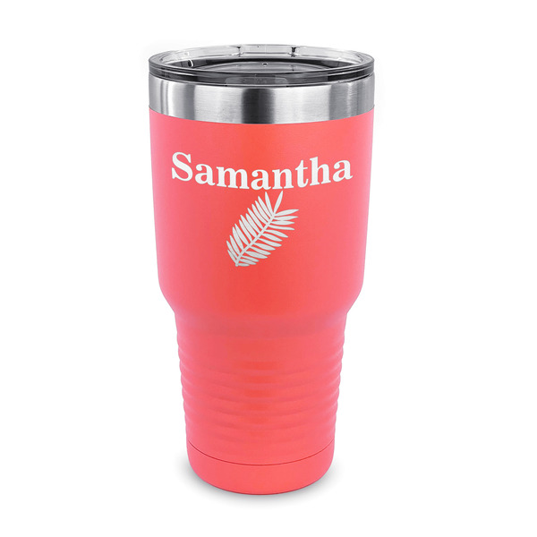 Custom Tropical Leaves 30 oz Stainless Steel Tumbler - Coral - Single Sided (Personalized)